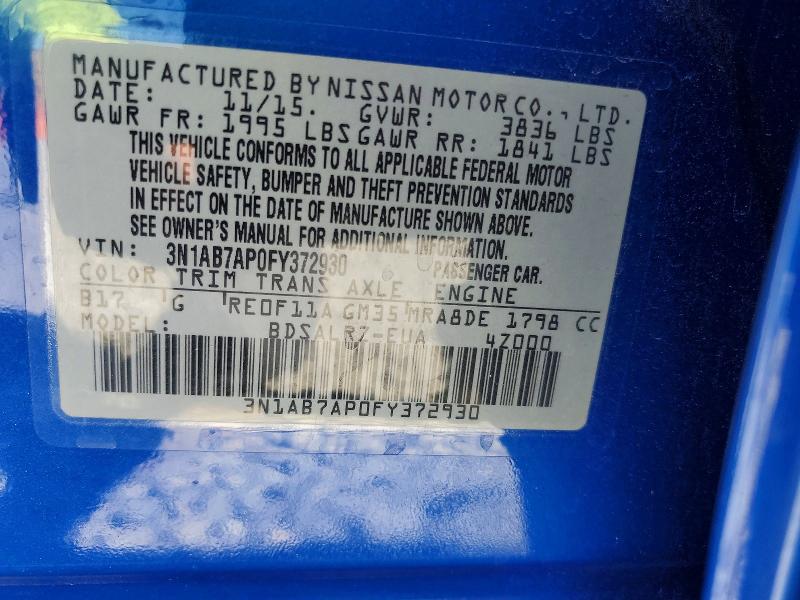 Aukcja sprzedaży 2015 Nissan Sentra, vin: 3N1AB7AP0FY372930, numer aukcji: 53933326