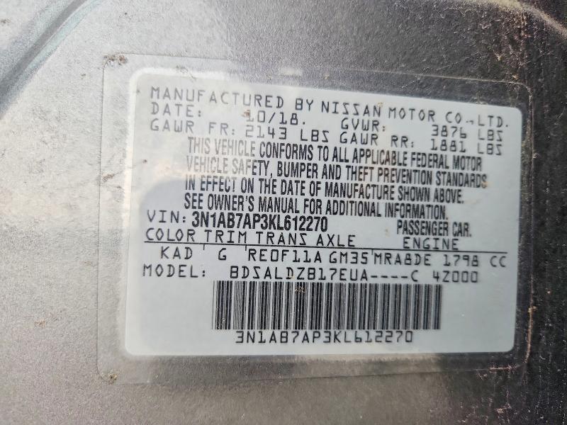 Продажа на аукционе авто 2019 Nissan Sentra, vin: 3N1AB7AP3KL612270, номер лота: 53830056