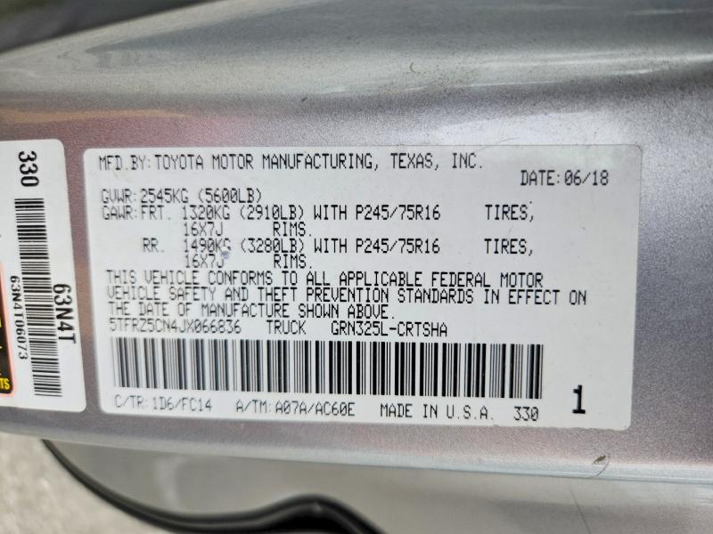 2018 Toyota Tacoma მანქანა იყიდება აუქციონზე, vin: 5TFRZ5CN4JX066836, აუქციონის ნომერი: 55407116