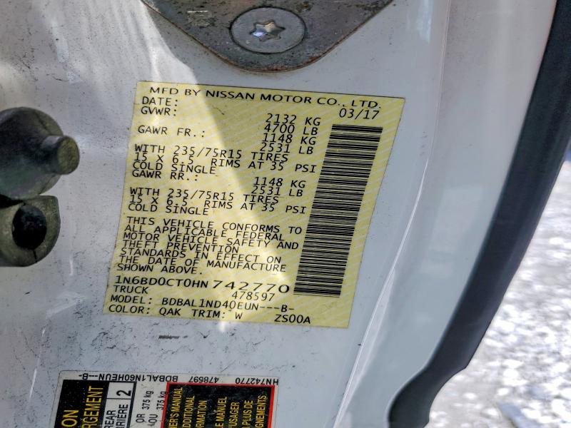 Aukcja sprzedaży 2017 Nissan Frontier, vin: 1N6BD0CT0HN742770, numer aukcji: 54520056