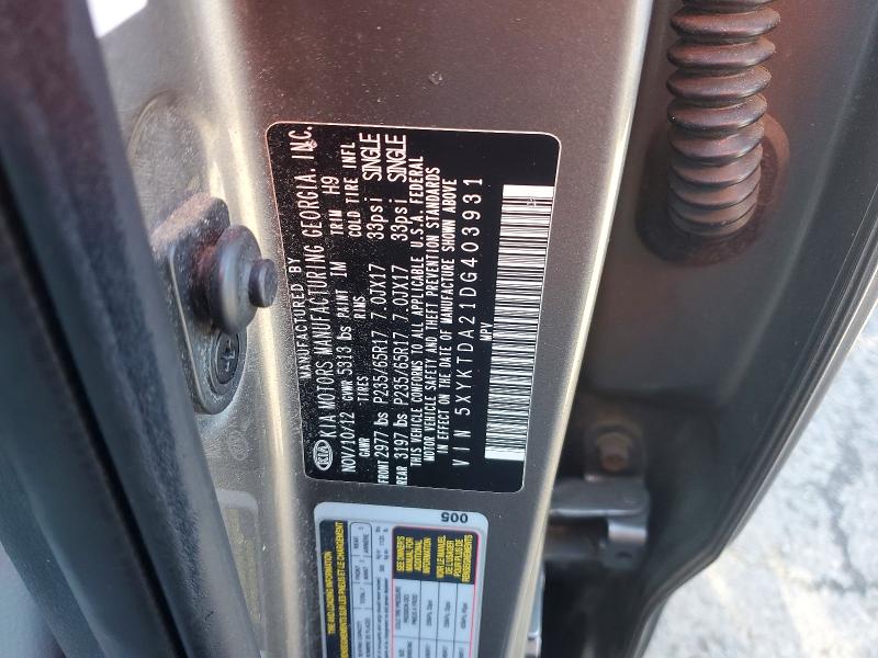 Продаж на аукціоні авто 2013 Kia Sorento, vin: 5XYKTDA21DG403931, номер лоту: 51729276