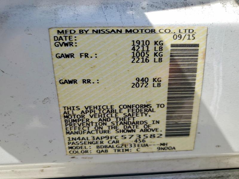 Продаж на аукціоні авто 2015 Nissan Altima, vin: 1N4AL3AP9FC573582, номер лоту: 52756496