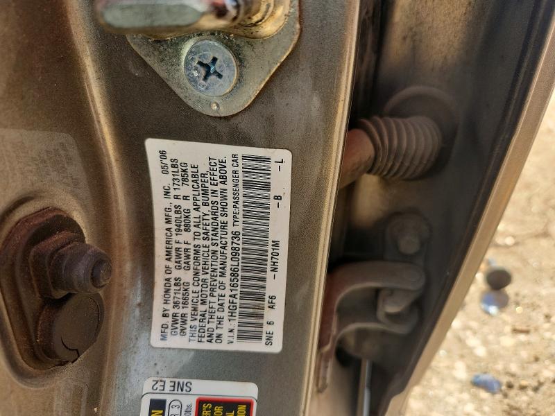 53644986 :رقم المزاد ، 1HGFA16586L098736 vin ، 2006 Honda Civic مزاد بيع