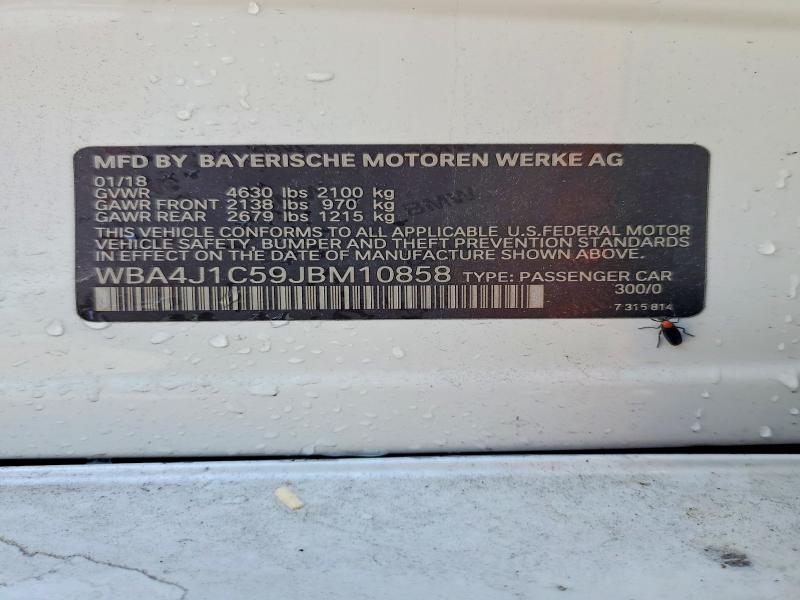 53169956 :رقم المزاد ، WBA4J1C59JBM10858 vin ، 2018 Bmw 430i مزاد بيع