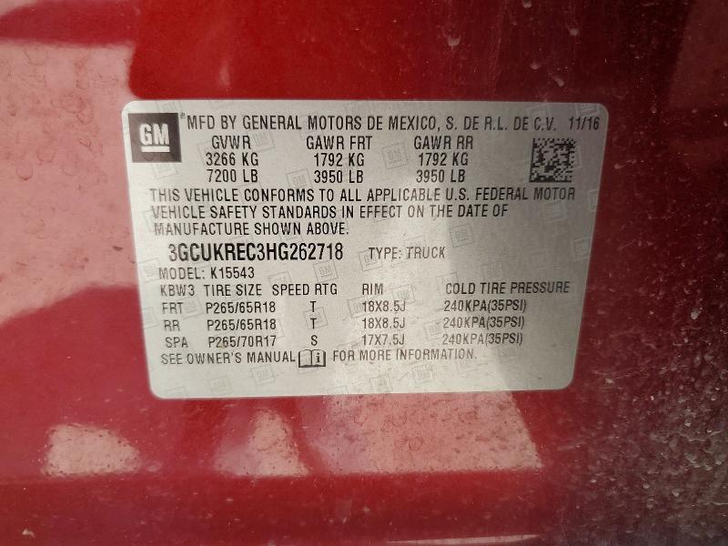 Продаж на аукціоні авто 2017 Chevrolet Silverado, vin: 3GCUKREC3HG262718, номер лоту: 53909846