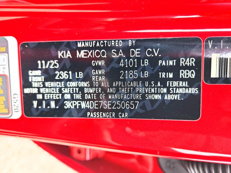 51900146 :رقم المزاد ، 3KPFW4DE7SE250657 vin ، 2025 Kia K4 مزاد بيع