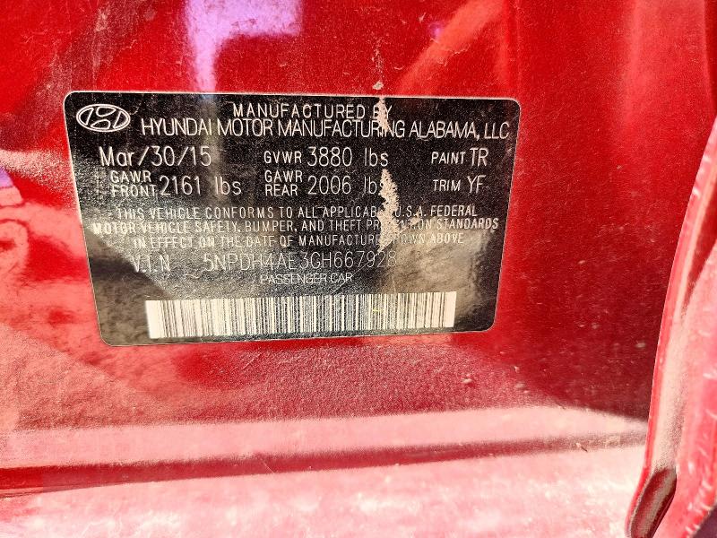 2016 Hyundai Elantra მანქანა იყიდება აუქციონზე, vin: 5NPDH4AE3GH667928, აუქციონის ნომერი: 54170636