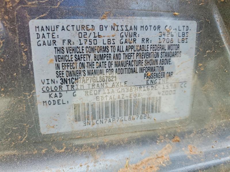 Aukcja sprzedaży 2016 Nissan Versa, vin: 3N1CN7AP7GL867821, numer aukcji: 53048926