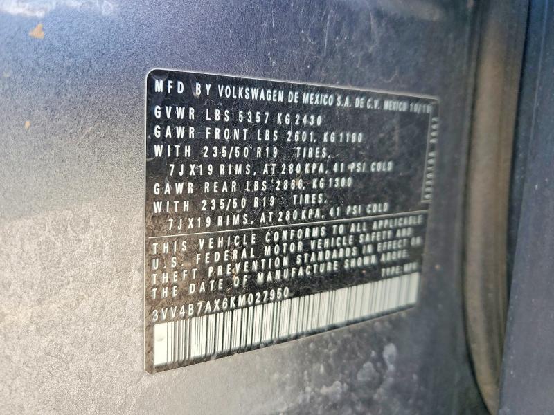 53087076 :رقم المزاد ، 3VV4B7AX6KM027950 vin ، 2019 Volkswagen Tiguan مزاد بيع