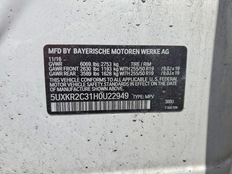 Aukcja sprzedaży 2017 Bmw X5, vin: 5UXKR2C31H0U22949, numer aukcji: 53053356