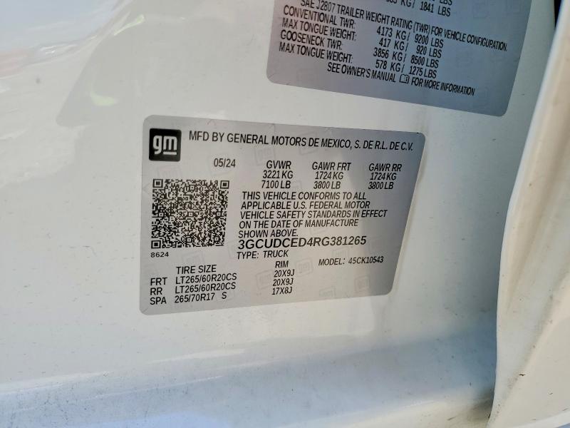 Aukcja sprzedaży 2024 Chevrolet Silverado, vin: 3GCUDCED4RG381265, numer aukcji: 52945306