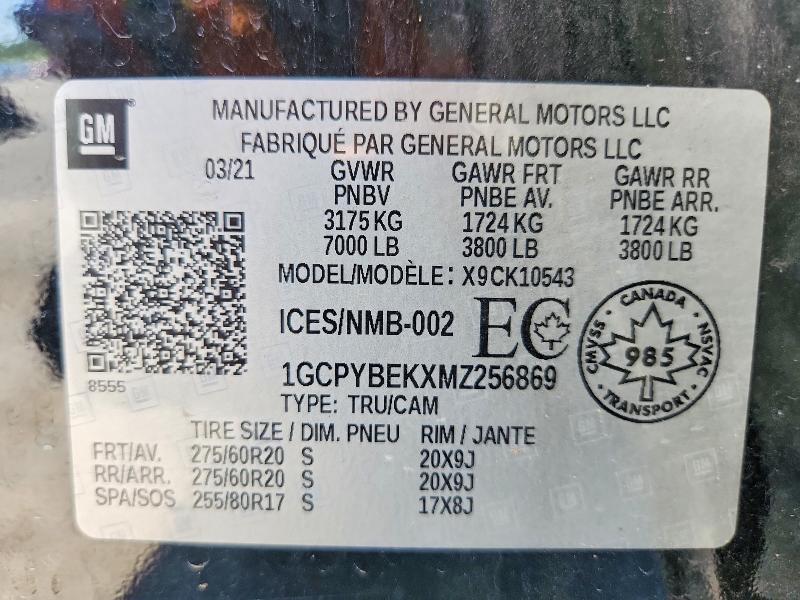 2021 Chevrolet Silverado მანქანა იყიდება აუქციონზე, vin: 1GCPYBEKXMZ256869, აუქციონის ნომერი: 53631036