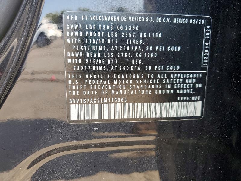 52362246 :رقم المزاد ، 3VV1B7AX2LM116063 vin ، 2020 Volkswagen Tiguan مزاد بيع