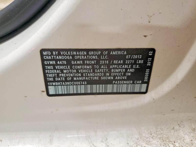 Aukcja sprzedaży 2013 Volkswagen Passat, vin: 1VWBH7A38DC005743, numer aukcji: 53536826