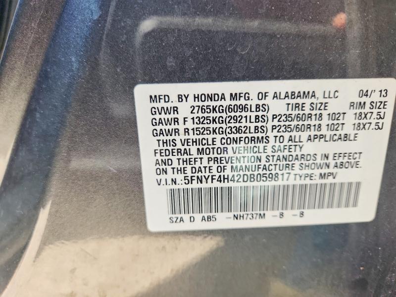 Продажа на аукционе авто 2013 Honda Pilot, vin: 5FNYF4H42DB059817, номер лота: 54705716