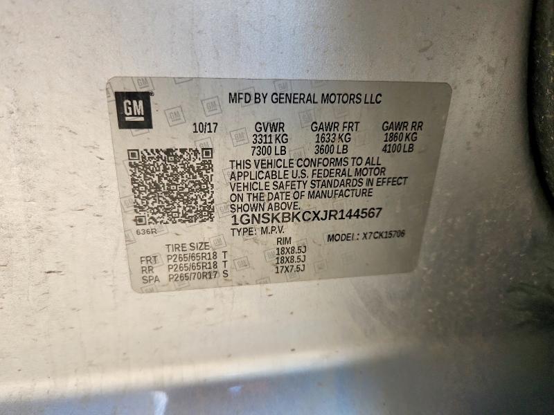 54332646 :رقم المزاد ، 1GNSKBKCXJR144567 vin ، 2018 Chevrolet Tahoe مزاد بيع