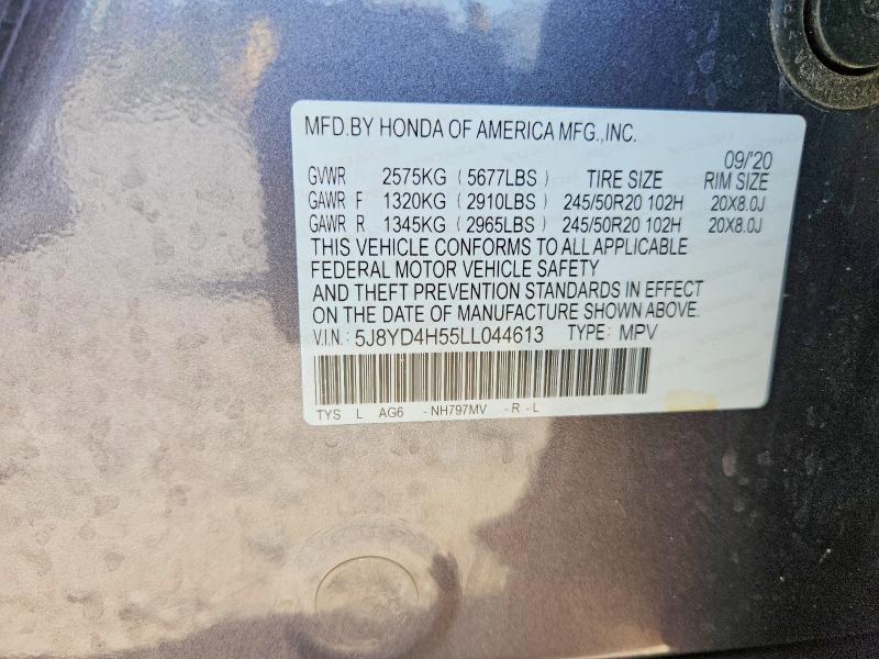 53083496 :رقم المزاد ، 5J8YD4H55LL044613 vin ، 2020 Acura Mdx مزاد بيع