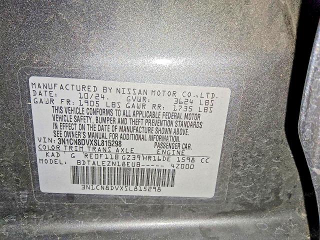 2025 Nissan Versa მანქანა იყიდება აუქციონზე, vin: 3N1CN8DVXSL815298, აუქციონის ნომერი: 55757586