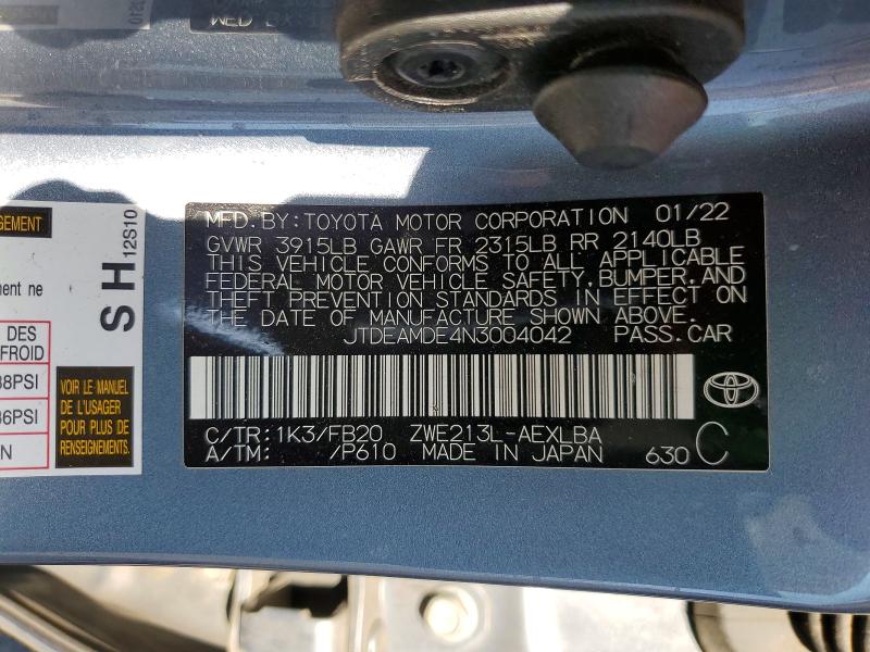Aukcja sprzedaży 2022 Toyota Corolla, vin: JTDEAMDE4N3004042, numer aukcji: 53921306