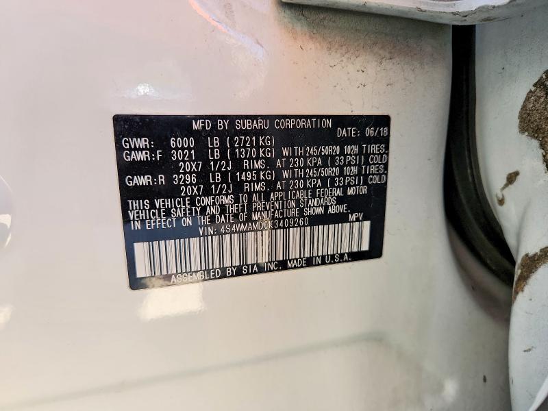 Aukcja sprzedaży 2019 Subaru Ascent, vin: 4S4WMAMD0K3409260, numer aukcji: 53167776