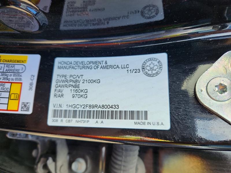 Продажа на аукционе авто 2024 Honda Accord, vin: 1HGCY2F89RA800433, номер лота: 53511156