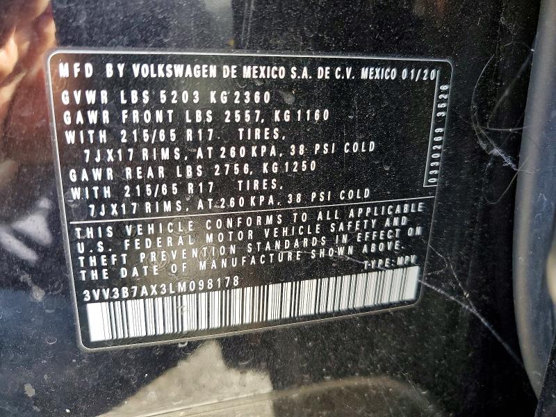51003876 :رقم المزاد ، 3VV3B7AX3LM098178 vin ، 2020 Volkswagen Tiguan مزاد بيع