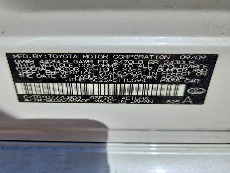 53060146 :رقم المزاد ، JTHBF5C25A5110594 vin ، 2010 Lexus Is مزاد بيع