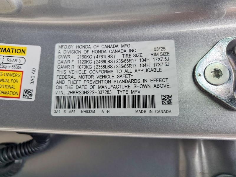 Продаж на аукціоні авто 2025 Honda Cr-v, vin: 2HKRS3H22SH337283, номер лоту: 52660776