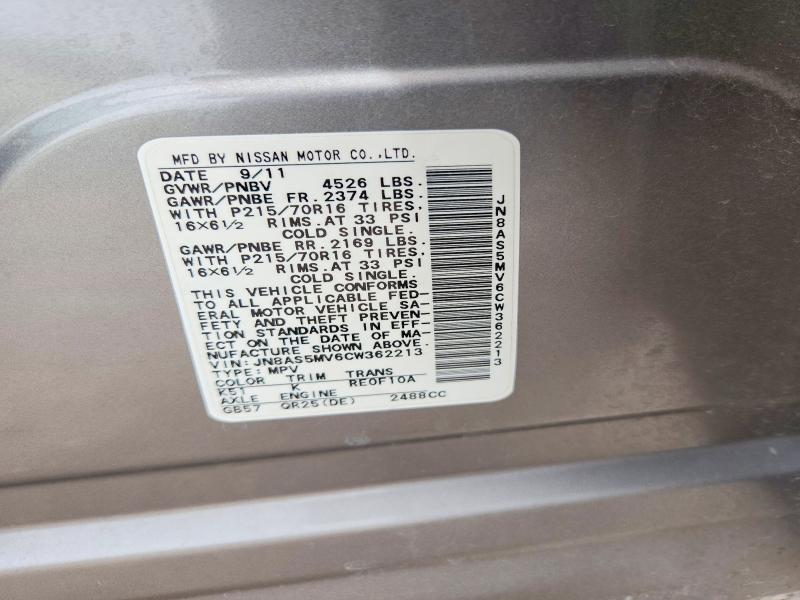 Продажа на аукционе авто 2012 Nissan Rogue, vin: JN8AS5MV6CW362213, номер лота: 54072426