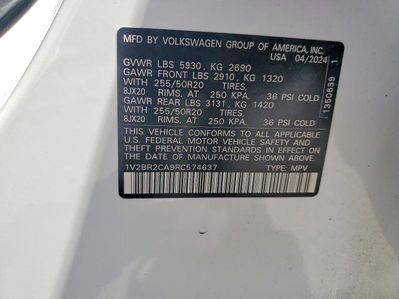 Aukcja sprzedaży 2024 Volkswagen Atlas, vin: 1V2BR2CA9RC574637, numer aukcji: 53450636