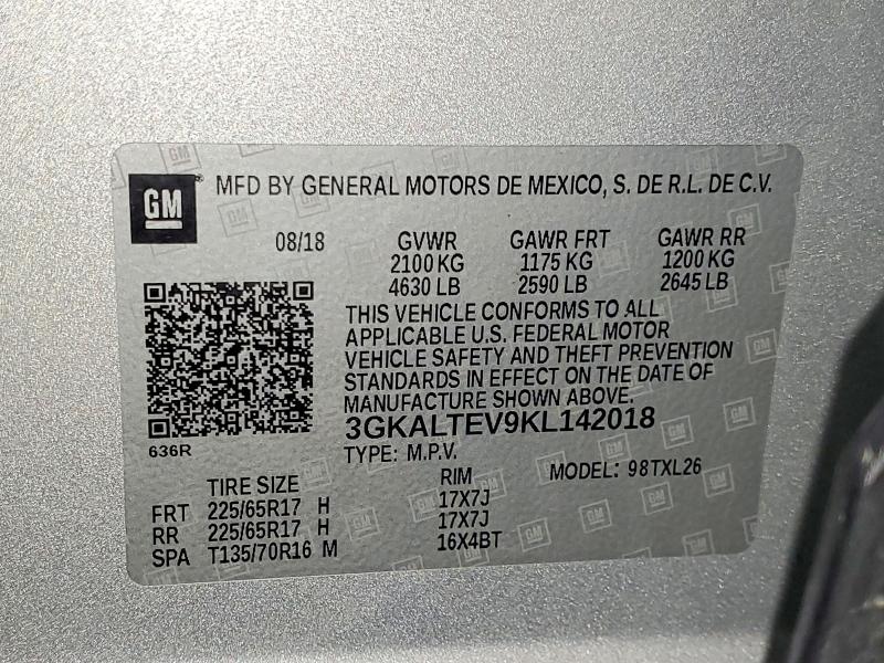 2019 Gmc Terrain მანქანა იყიდება აუქციონზე, vin: 3GKALTEV9KL142018, აუქციონის ნომერი: 52177626
