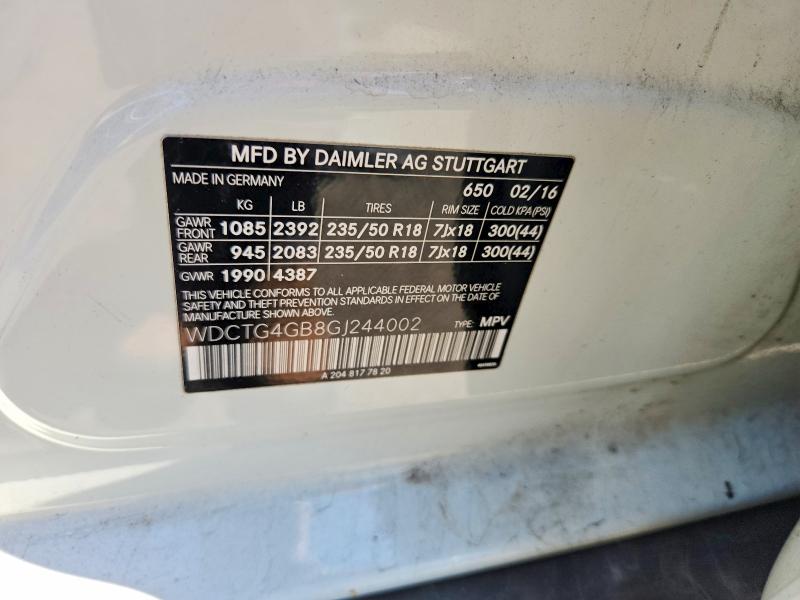 51637176 :رقم المزاد ، WDCTG4GB8GJ244002 vin ، 2016 Mercedes-benz Gla مزاد بيع