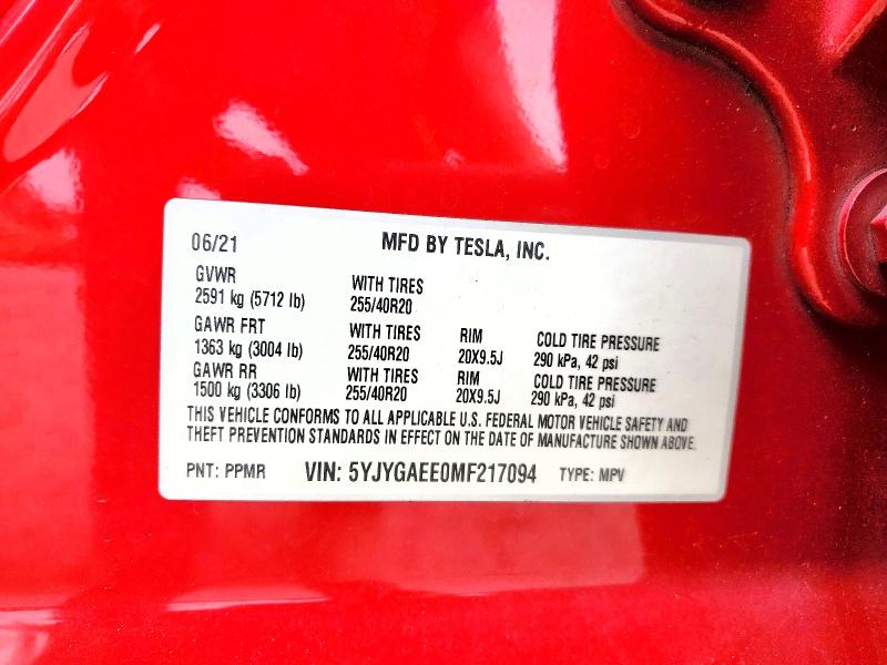 2021 Tesla Model Y მანქანა იყიდება აუქციონზე, vin: 5YJYGAEE0MF217094, აუქციონის ნომერი: 52438296