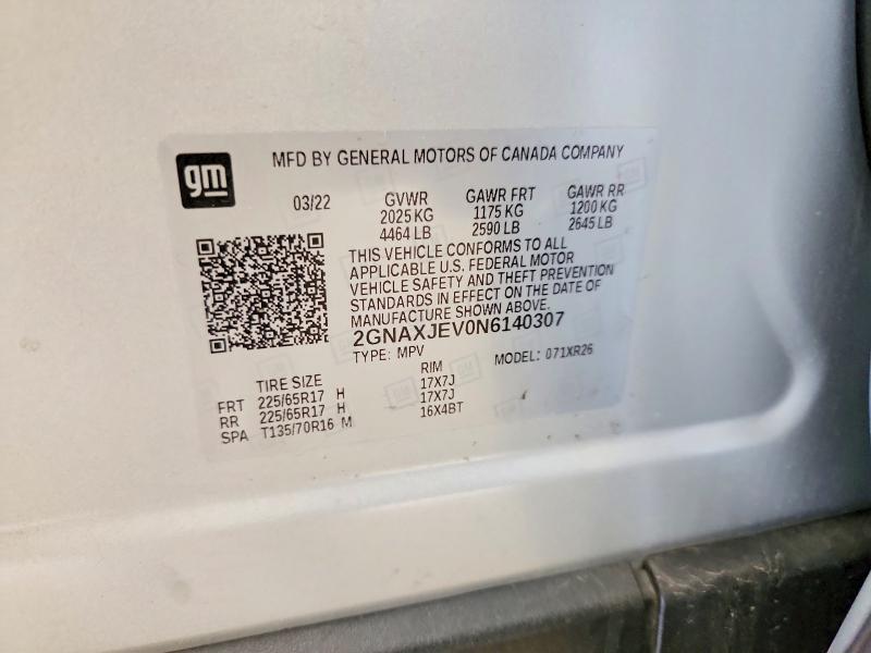Продажа на аукционе авто 2022 Chevrolet Equinox, vin: 2GNAXJEV0N6140307, номер лота: 55274656