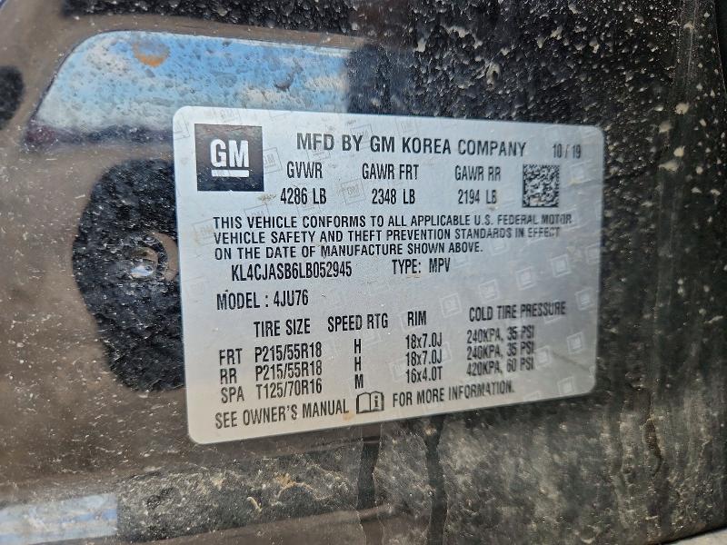 53348456 :رقم المزاد ، KL4CJASB6LB052945 vin ، 2020 Buick Encore مزاد بيع
