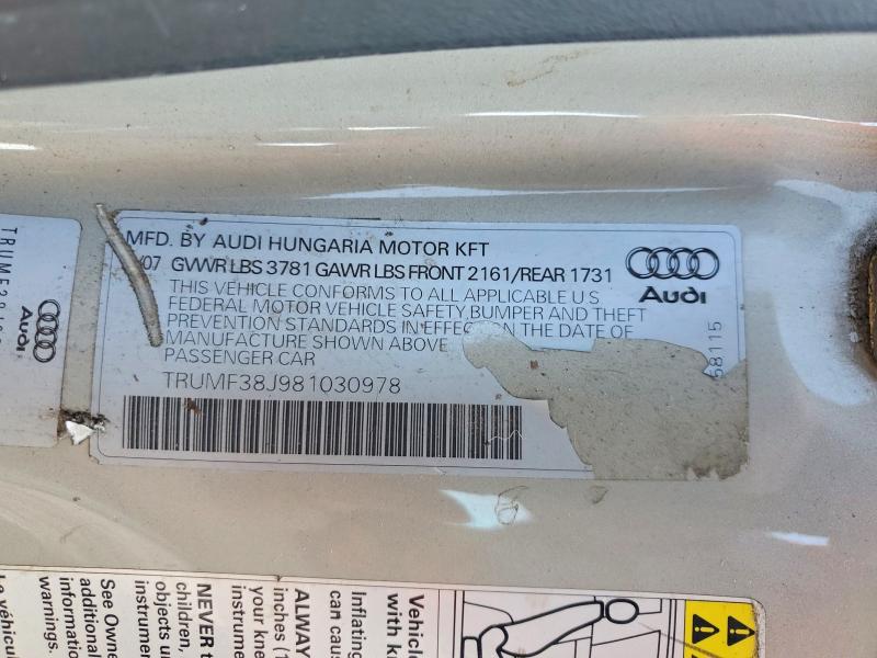Продаж на аукціоні авто 2008 Audi Tt, vin: TRUMF38J981030978, номер лоту: 54255036