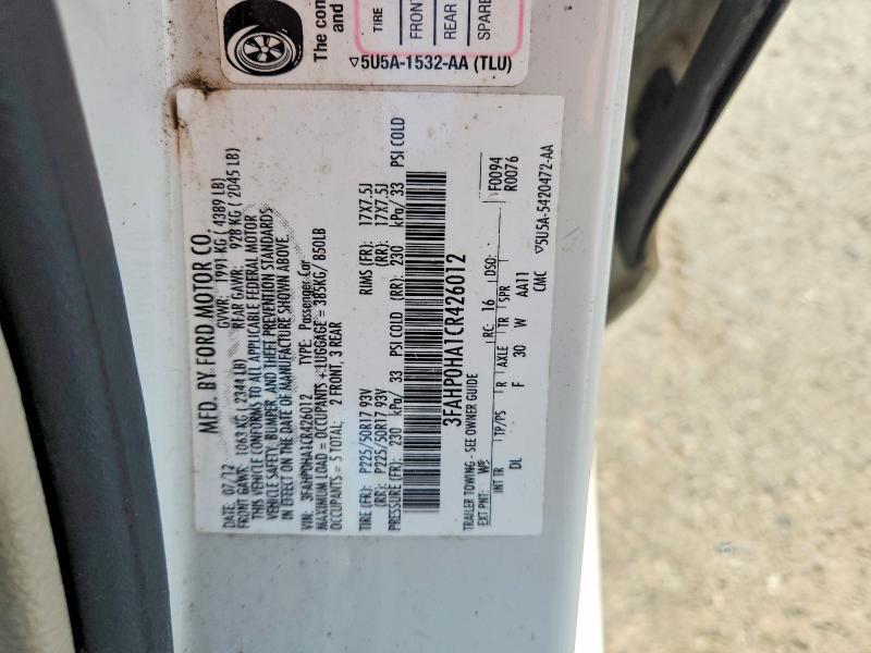 54597466 :رقم المزاد ، 3FAHP0HA1CR426012 vin ، 2012 Ford Fusion مزاد بيع