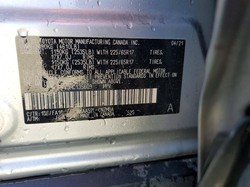 2021 Toyota Rav4 მანქანა იყიდება აუქციონზე, vin: 2T3W1RFV0MC135609, აუქციონის ნომერი: 53653696