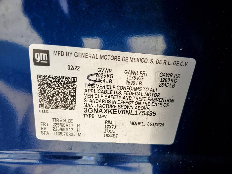 Продаж на аукціоні авто 2022 Chevrolet Equinox, vin: 3GNAXKEV6NL175435, номер лоту: 53087746