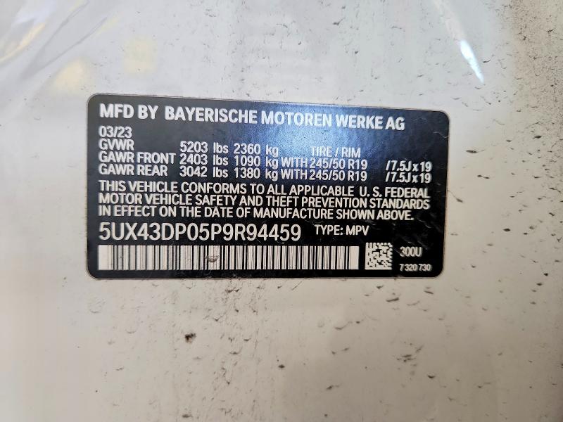 52730126 :رقم المزاد ، 5UX43DP05P9R94459 vin ، 2023 Bmw X3 مزاد بيع