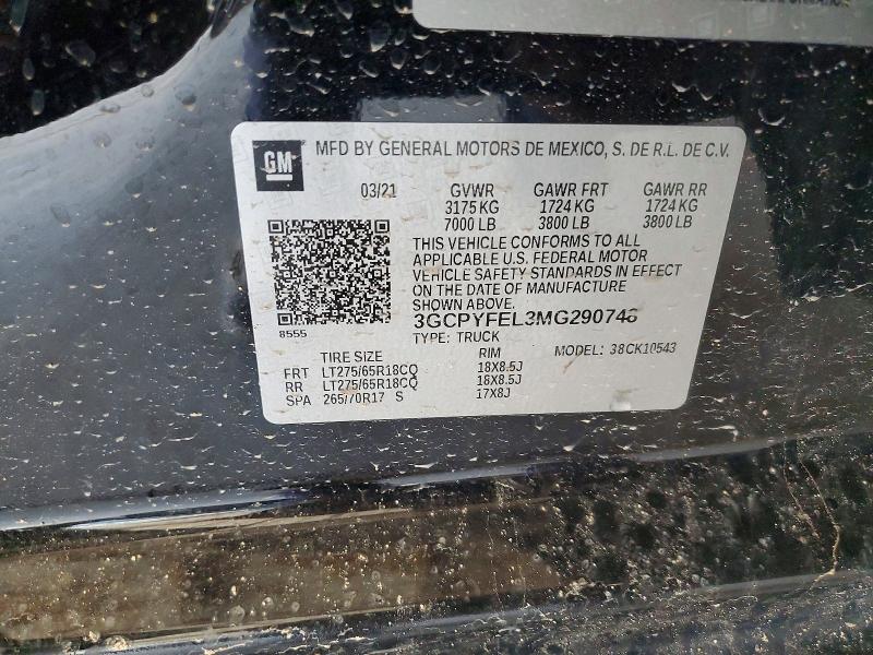 2021 Chevrolet Silverado მანქანა იყიდება აუქციონზე, vin: 3GCPYFEL3MG290748, აუქციონის ნომერი: 54808136