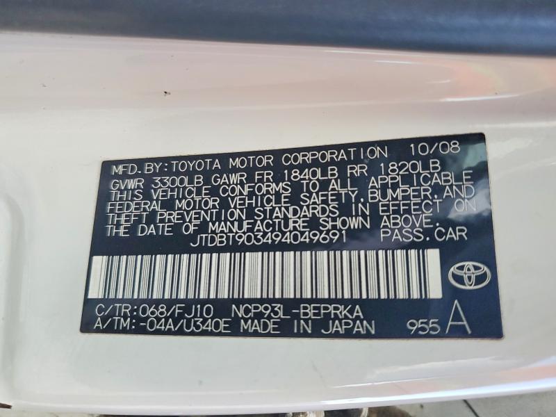 Продаж на аукціоні авто 2009 Toyota Yaris, vin: JTDBT903494049691, номер лоту: 51682706