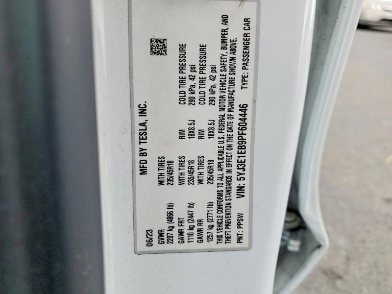 Aukcja sprzedaży 2023 Tesla Model 3, vin: 5YJ3E1EB9PF604446, numer aukcji: 54113526