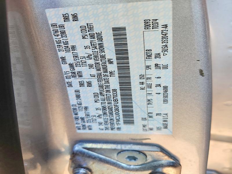 2015 Ford Escape მანქანა იყიდება აუქციონზე, vin: 1FMCU0G93FUB70338, აუქციონის ნომერი: 53916936