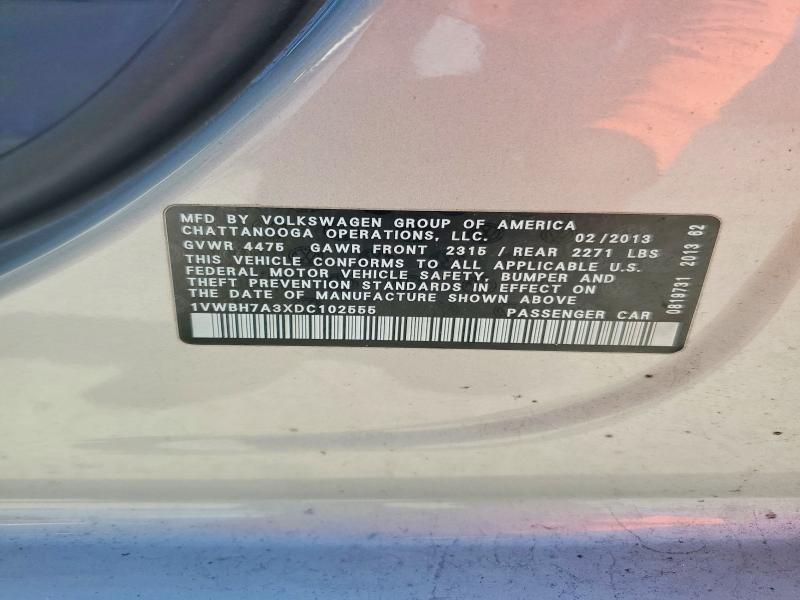 Продажа на аукционе авто 2013 Volkswagen Passat, vin: 1VWBH7A3XDC102555, номер лота: 54785936