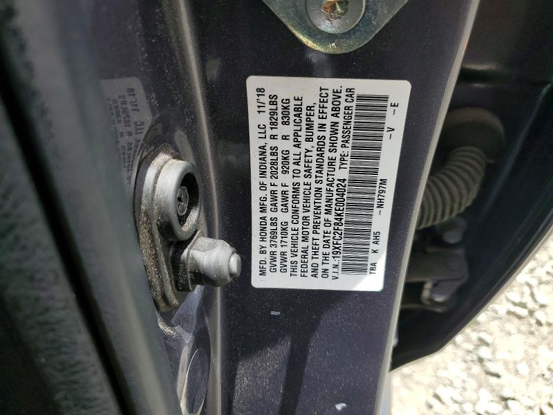Продажа на аукционе авто 2019 Honda Civic, vin: 19XFC2F84KE004024, номер лота: 53921756