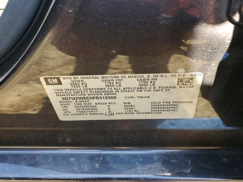 2015 Gmc Sierra მანქანა იყიდება აუქციონზე, vin: 3GTU2WEC5FG312000, აუქციონის ნომერი: 52375706