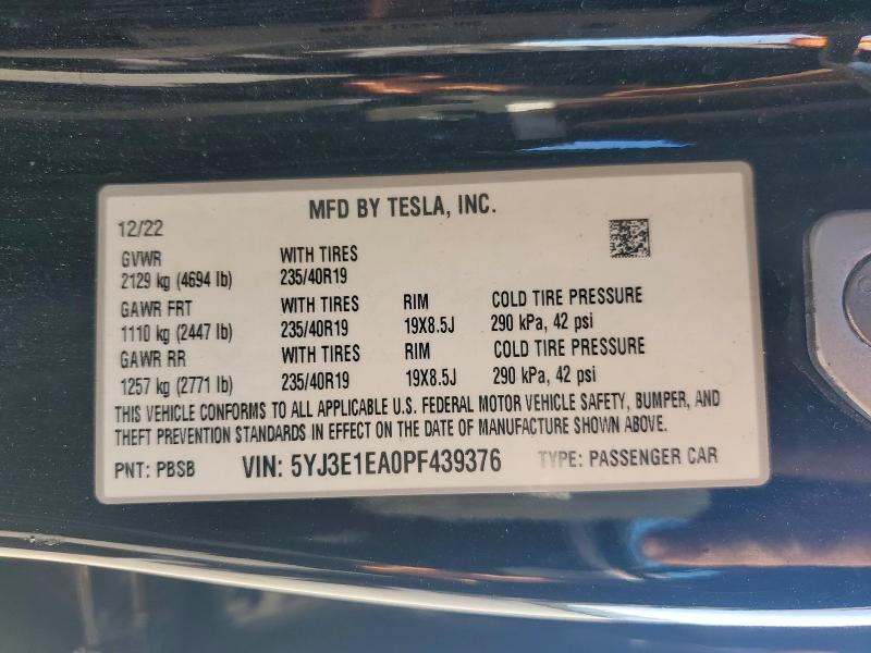 Aukcja sprzedaży 2023 Tesla Model 3, vin: 5YJ3E1EA0PF439376, numer aukcji: 52022776