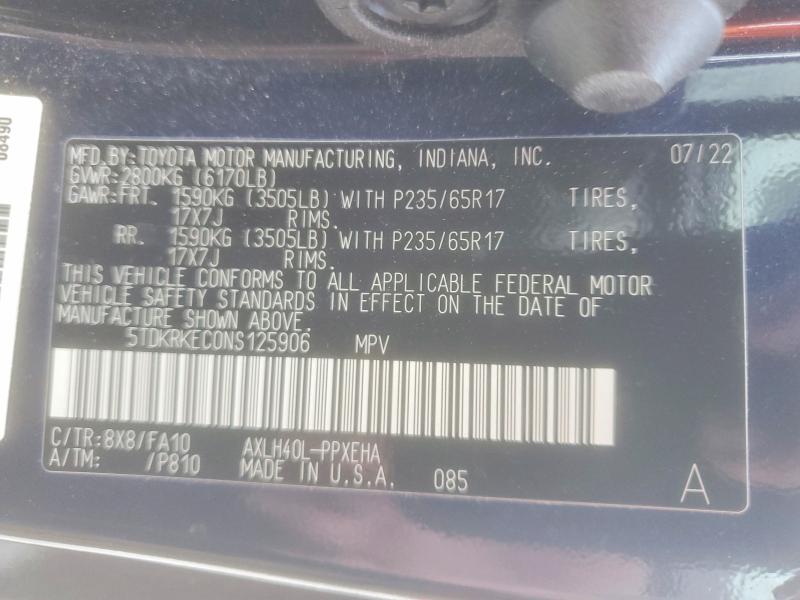Продаж на аукціоні авто 2022 Toyota Sienna, vin: 5TDKRKEC0NS125906, номер лоту: 55047066