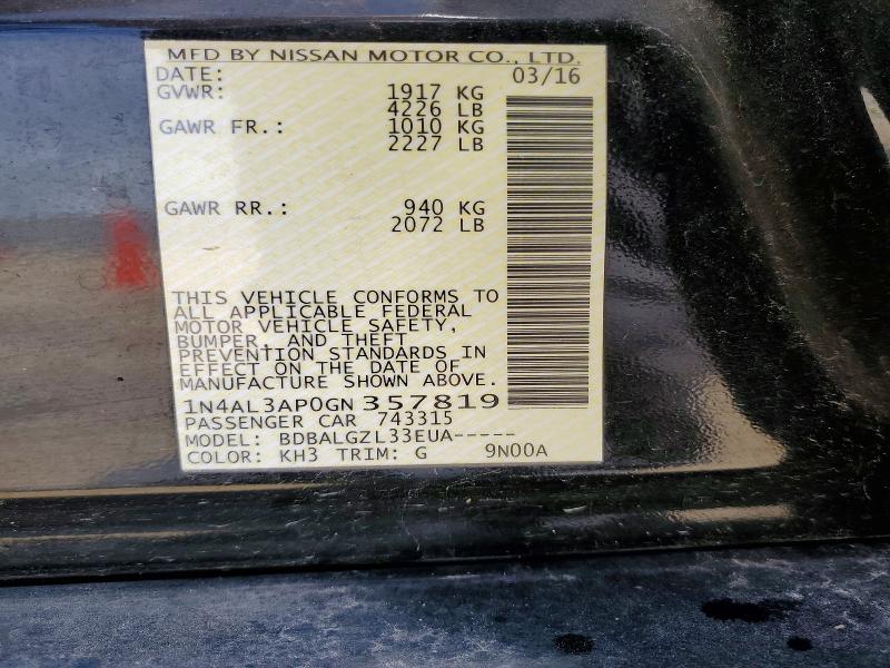 Aukcja sprzedaży 2016 Nissan Altima, vin: 1N4AL3AP0GN357819, numer aukcji: 52038246